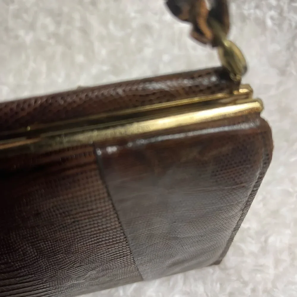Vintage Brown Snake skin print handbag with antique gold tone hardwares.